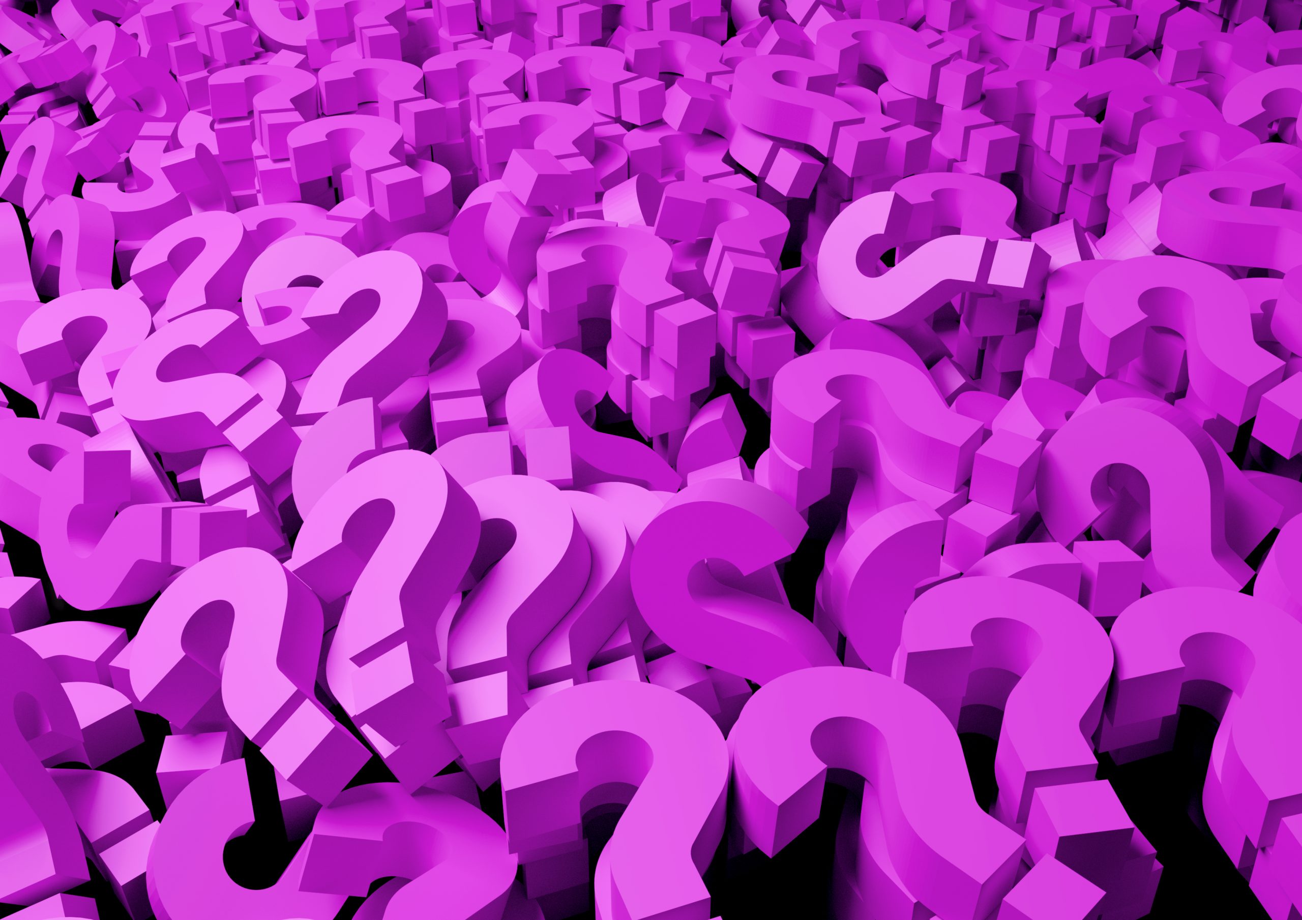 background purple question marks, filling the whole frame modeled in 3D